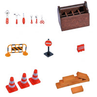 21 Pieces Wooden-Look Dollhouse Road Construction Set Warning Sign 1:12 Scale Traffic Scene for Model Display