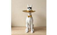 Doberman Sculpture with Tray Cute Doberman Statue Large Animal Decor for Living Room