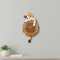 Modern Design Cat Wall Clock Creative Design Swinging Tail Cat Clock Silent Movement Timepiece Long-Lasting Material for Bedroom