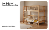 Solid Wood Bunk Bed Guardrail Wooden Bunk Bed Sturdy Construction Bedroom Furniture for Teenagers, Guests, Small Room, Dormitory, Apartment