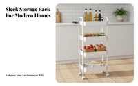 Rolling Storage Trolley Metal Frame Mobile Shelving Rack with Wheels Full-Rotation Casters Rolling Storage Cart for Kitchen, Washroom, Dorm Room