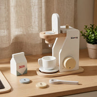 Kids Wooden Coffee Maker Toy Children's Toy Coffee Machine with Accessories Minimalist Pretend Kitchen Appliance with Accessories Smooth for Toddlers, Playroom