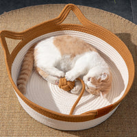 Woven Cat Bed Round Rope Cat Bed Pet Basket Shallow Handwoven for Cats, Floor, Living Room