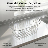 Kitchen Sink Colander Dish Rack, 304 Stainless Steel Thickened Drain Rack, Extendable Wire Grid Vegetable Washing Basket Kitchen Organiser Bowl