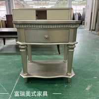 美式art家具莫里灰床头柜法式复古做旧实木雕花三抽床边柜储物柜 二抽床头柜