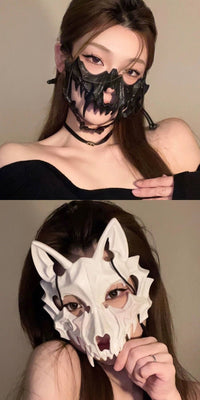 二次元猛虎狼人半脸面具天狗cos道具万圣节服饰装扮男女白骨罩