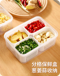 厨房葱姜蒜收纳盒家用冰箱冷藏保鲜盒食品级备菜专用分格密封套装