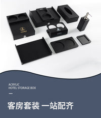 磨砂黑亚克力洗漱用品收纳长方形托盘酒店客房杂件纸巾遥控耗品盒