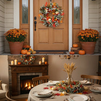 Maple Leaf Wreath Faux Wreath with Pumpkins Indoor Realistic for Entryway, Thanksgiving