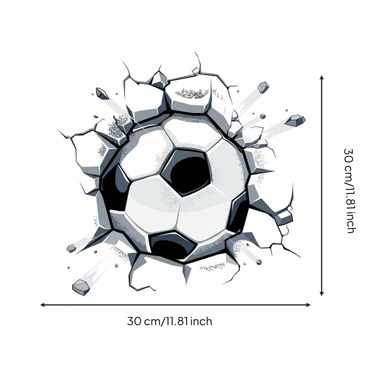 Soccer Ball Wall Decal Self Soccer Ball Decal Cling Cracked Wall Football Sticker for Kids, Boys, Party, Bedroom, Man Cave