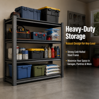White Metal Garage Shelving, 4 Tier Heavy Duty Storage Shelves, Industrial Shelving Unit for Tools & Workshops, Cold Rolled Steel