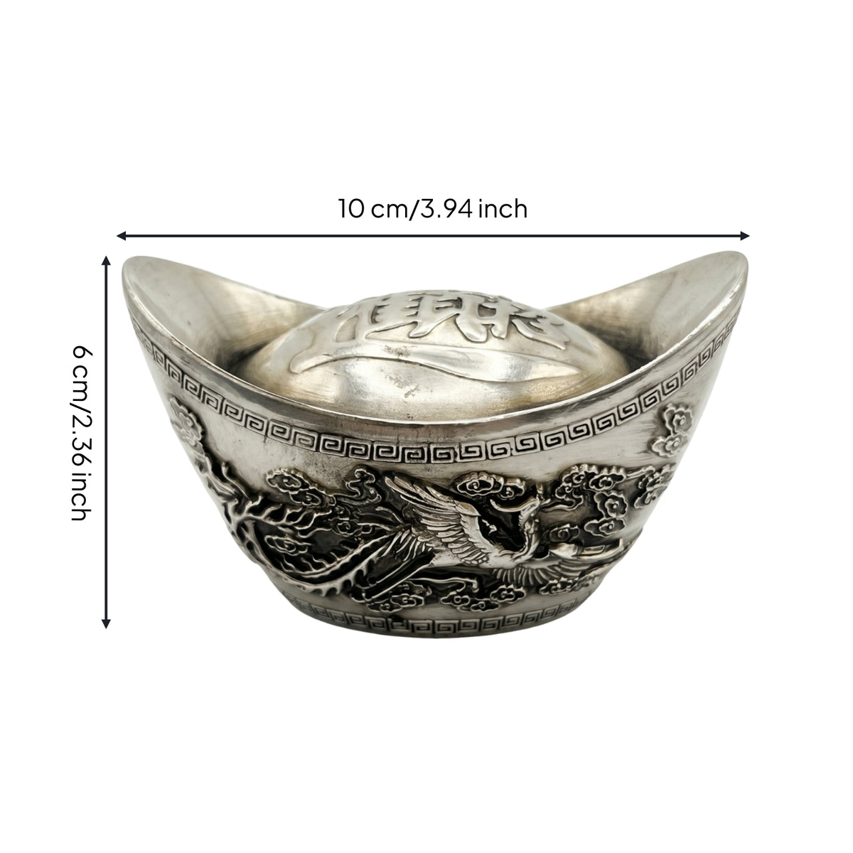 Traditional Wealth Symbol Ornament Antique-Style Metal Ingot Ornament Aged Finish Yuan   Figurine for Collectors, Office Desk, Shelf Styling