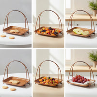 Bamboo Tray with Handle Rectangular Bamboo Woven Basket Tray Boho for Tabletop Presentation