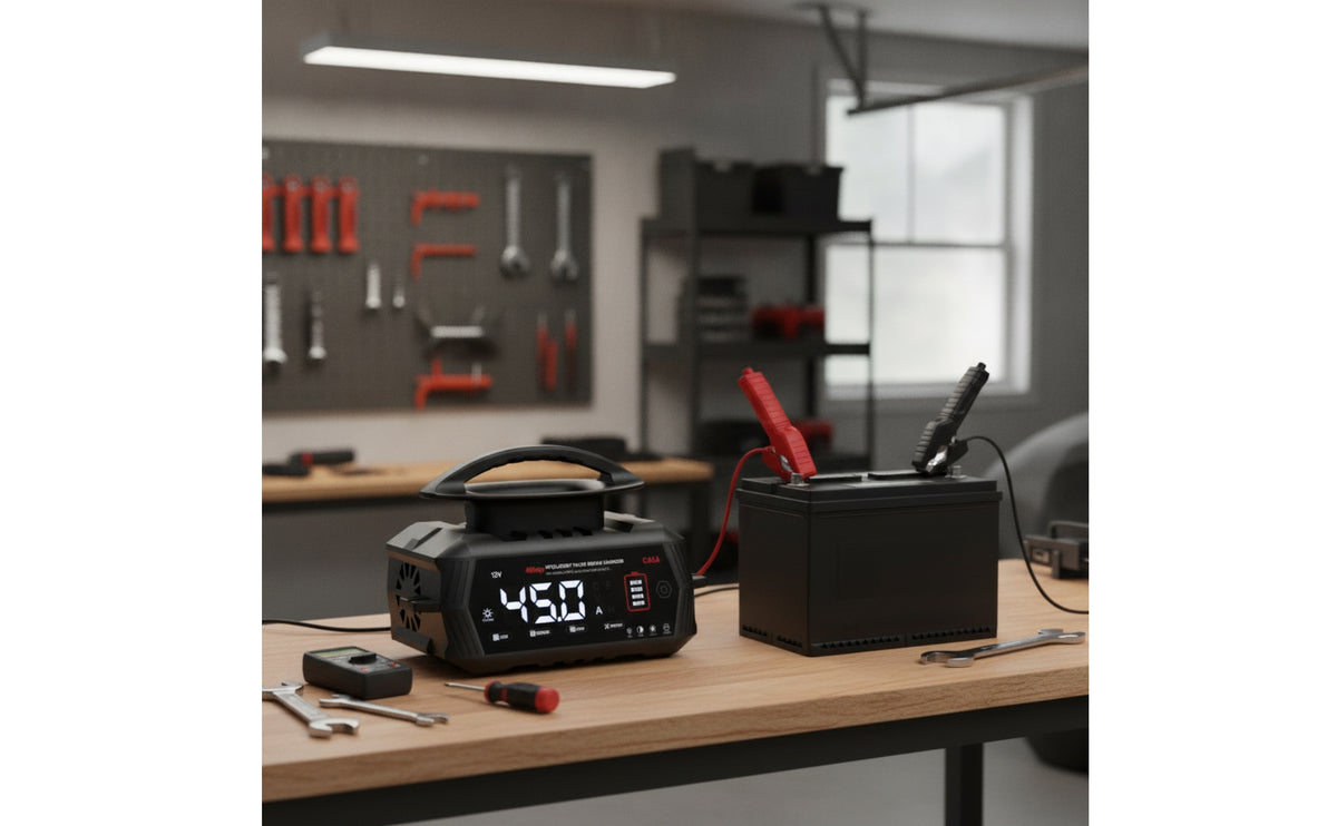 Smart Battery Charger Portable Battery Charger with Clamps Allall-Encompassing Powerful for Car Owners, Garage, Travel