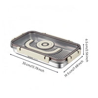 Transparent Lid Stainless Steel Lunch Box Silicone Seal Rectangular Food Box Locking Buckles Sealed Steel Container Foldable Handle for Picnic, Camping, Outdoor, Home