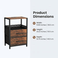 Bedside Table with Charging Station, End Table with 2 USB Ports and Power Outlets, Side Table with Drawers and Storage Shelves, Nightstand with Metal Frame for Living Room Bedroom