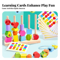 Develops Fine Movement Skills Fruit and Shape Stacking Toy Improves Hand-Eye Coordination Lacing Beads Toy Set Made from Solid Wood