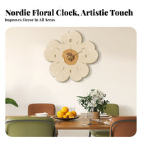 Nordic Design 3D Petal Clock Non-Ticking Decorative Floral Clock Easy to Install for Interior Designers, Renters, Living Room, Bedroom