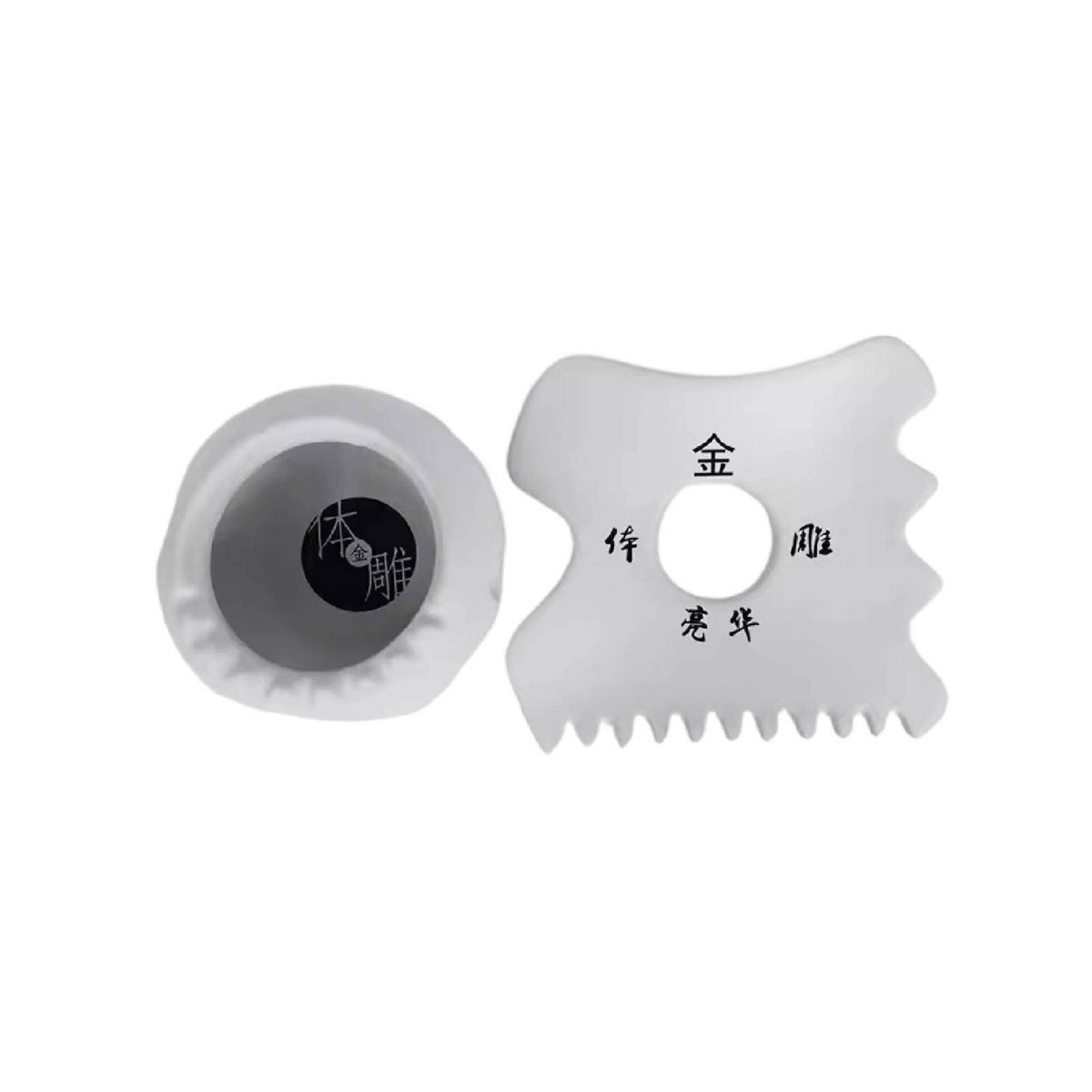 2 Pieces Serrated Gua Sha Set with Cup Scraping Ceramic Gua Sha Tool Traditional Chinese Massager Glossy for Home