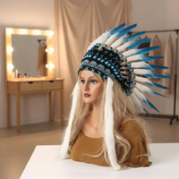Large Colorful Feather Headdress Handmade Feather Headdress Battle Headdress Headpiece Lightweight Headwear Adjustable Fit