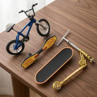 4 Pieces Metal and Plastic Finger Toy Set Detailed Finger Skateboard Textured Mini Bike Toy Compact