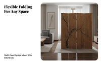 New Chinese Design 4-Panel Plum Blossom Partition Foldable Design Folding Screen Wabi-Sabi Aesthetic Room Divider Freestanding for Interior Designers, Business Owners, Office, Bedroom, Restaurant, Studio Apartment