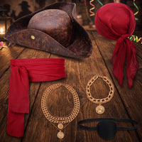 6 Pieces Halloween Pirate Accessory Set with Hat Layered Pirate Costume Accessories Theatrical Soft for Cosplayers