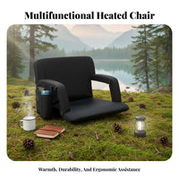 Padded spine spinerest Heated Bleacher Chair with spinerest Side Storage Pocket Portable Seating Universal Serial Bus Powered Stadium pad for Sports Fans, Outdoor adventurers, Bleachers, Stadiums, Sporting Events, Outdoors