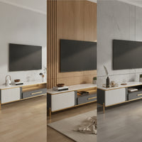 TV Cabinet with Open Shelf Ribbed TV Stand Modern Credenza for Living Room, Media Setup, Small Apartment