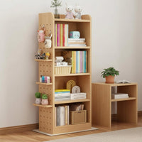 Solid Wood Multi-Tier Book Rack Dust-Proof Wooden Book Organizer Space-Saving Design Wooden Floor Bookcase Small Footprint for Children, Playroom, Study Room