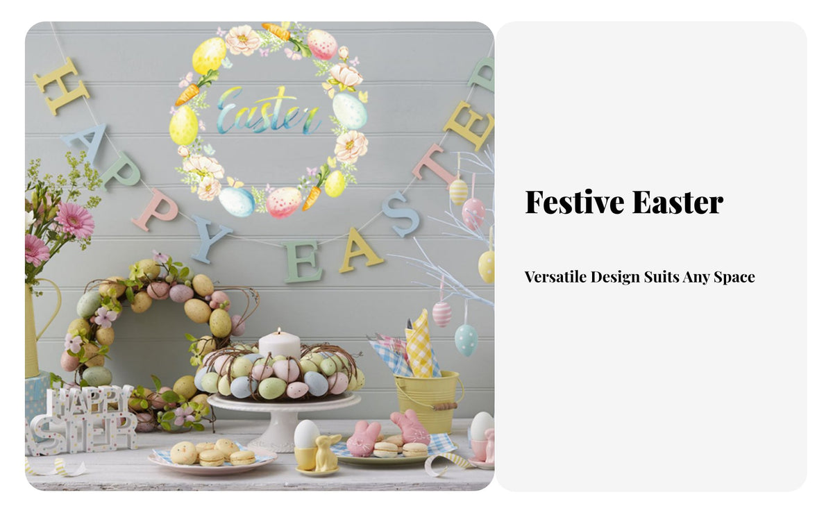 Easter Egg Wreath Self Easter Wall Decal Peel and Bunny Window for Kids, Families, Refrigerator, Glass Panes, Nursery