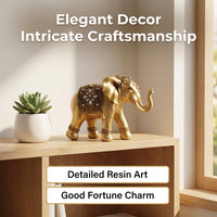 Golden Resin Elephant Statue Feng Shui, Raised Trunk Elephant Statue Home Office Ornament, Sculpture Feng Shui for Living Room Accent