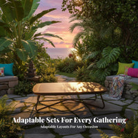 4 Pieces Rattan design 4-Piece Woven Loveseat and Chair collection Weather withstandant 4-Piece Seating Arrangement Includes upholstered pads Outdoor Furniture Modern Design for Families, Homeowners, Adults, Garden, Balcony, rearyard, waterside