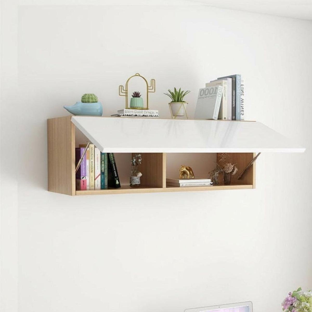 Wall-Mounted Shelving Unit Space-Saving Design Flip-up Door Wall-Mounted Cabinet Sturdy Construction Minimalist & Design