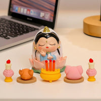 Cartoon Figure with Altar Compact Buddha Statue with Base Small Miniature Altar Set for Buddhists, Collectors, Desk, Office