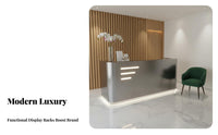Luxury Design Salon Cashier Table Sturdy Construction Modern Salon Welcome Desk Easy to Clean Retail Checkout Counter Ample Storage for Receptionists, Business Owners, Office Managers, Barbershop, Lobby, Lobbies, Hotel