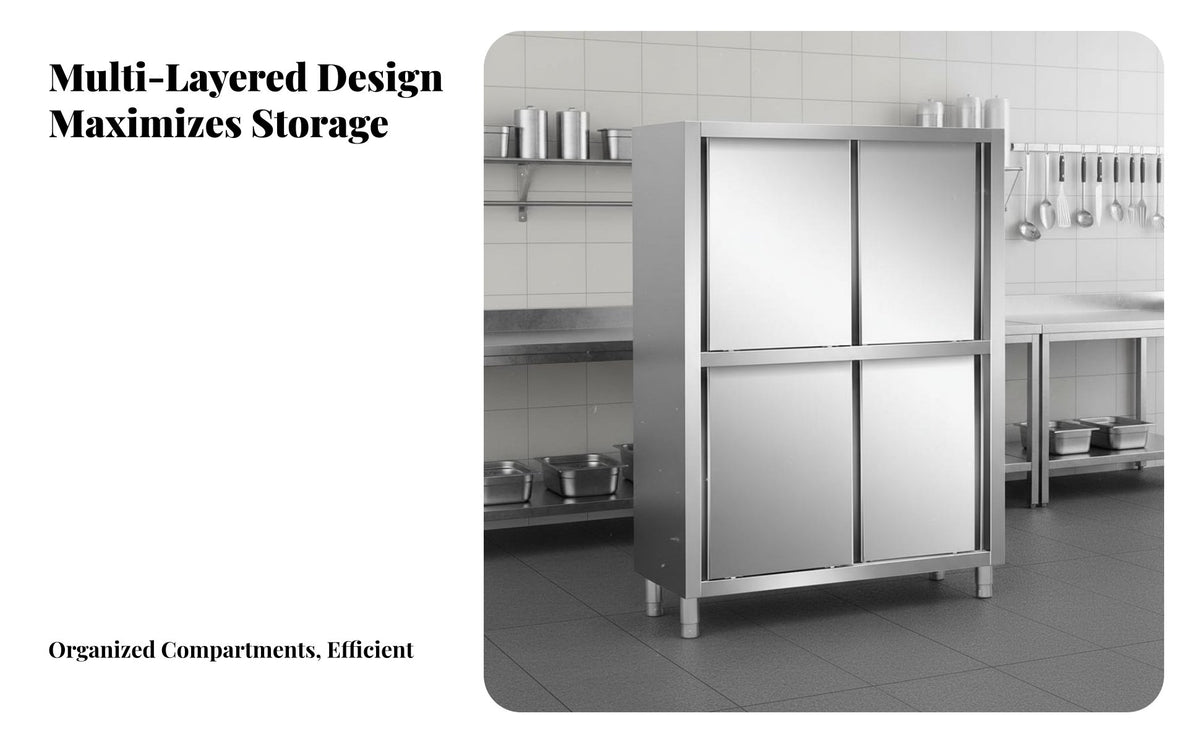 Large Capacity Sliding Door Food Cabinet Anti-Rust Stainless Steel Storage Cabinet Commercial Kitchen Cupboard Heavy Duty for Restaurant Professionals, Caterers, Business Owners, Hotel, Cafeteria, Warehouse