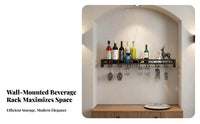 Space Saving Wall Mounted Wine Rack Decorative Hanging Wine Shelf with Glass Holder Multi-Functional Bar Storage Shelf Multifunctional for Homeowners, Collectors, Adults, Kitchen, Restaurant, Dining Room