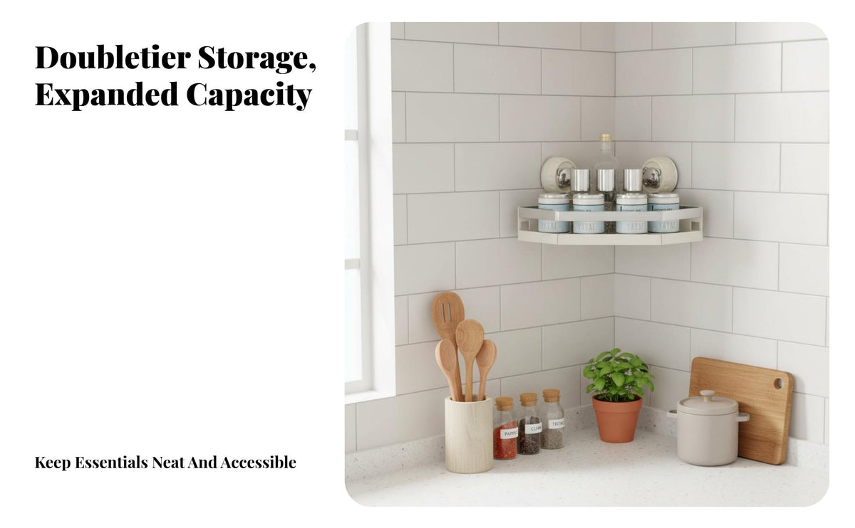 No-Drill Installation Suction Cup Triangle Shelf Space Saving Corner Organizer Waterproof and Rustproof Wall Rack Raised Guardrail for Renters, Homeowners, Families, Kitchen, Bathroom, Shower