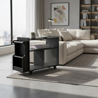 Multi-Functional Rolling Side Table Space-Saving Rolling End Table with Magazine Rack Compact Design Living Room Furniture Fluted Glass Door for Apartment Dwellers, Homeowners, Office Workers, Small Areas, Bedroom
