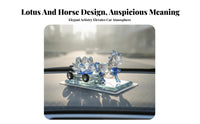 Good Luck Charm Horse and Lotus Car Perfume Dispenser Elegant Design Crystal Horse Pulling Lotus Cart Refillable for Home Decor, Office Desk