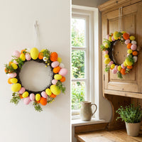 Easter Egg Wreath Bright Colors Spring Door Wreath Festive Decor Artificial Easter Hanging Decoration for Families, Porch, Table Centerpiece, Kitchen