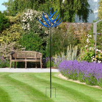 Decorative Blue Metal Wind Whirligig Gift Idea Metal Wind Whirligig Rotating Garden Pinwheel Weather Resistant for Yard