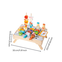 Tabletop Wooden Grill Playset Slatted Pretend Barbecue Grill Skewer Sticks Wooden Barbecue Toy Menu Cards for Children