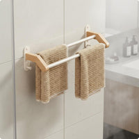 Wooden Towel Simple Setup Installation Double Towel Bar Washroom Storage