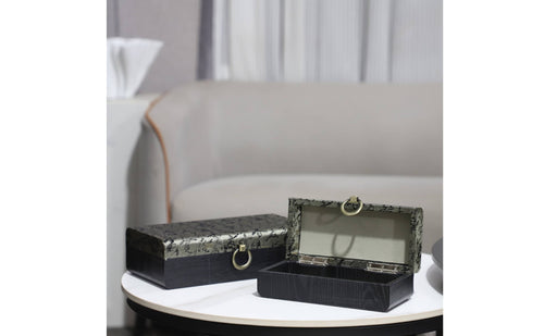 2 Pieces Keepsake Boxes with Circular Pull Rectangular Wooden Boxes with Lids Stylish for Entryway