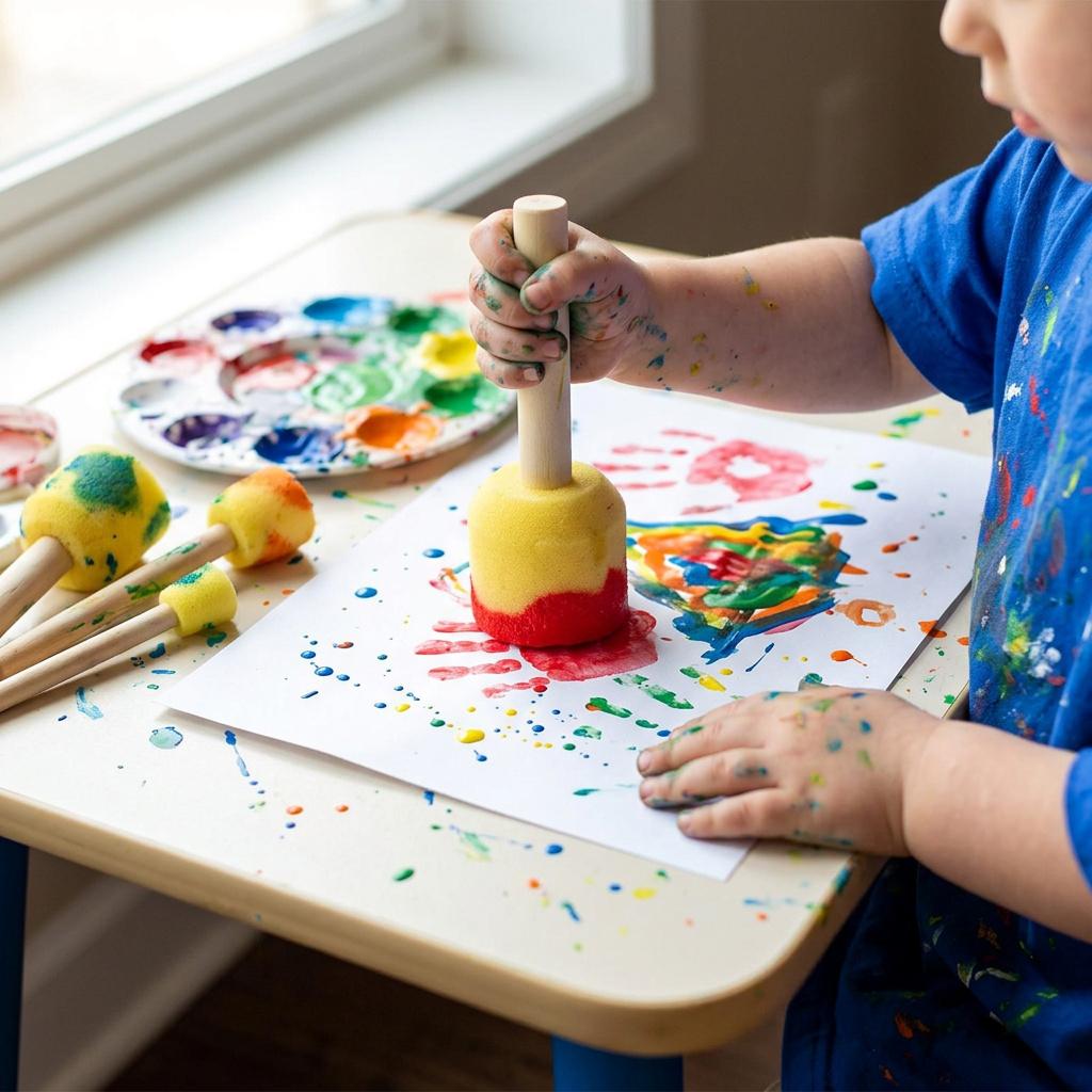 Foam Paint Brushes for Kids, Sponge Paint Brushes Set with Wooden Handle, Round Sponges Brush Foam Paint, Painting Sponges for Acrylic