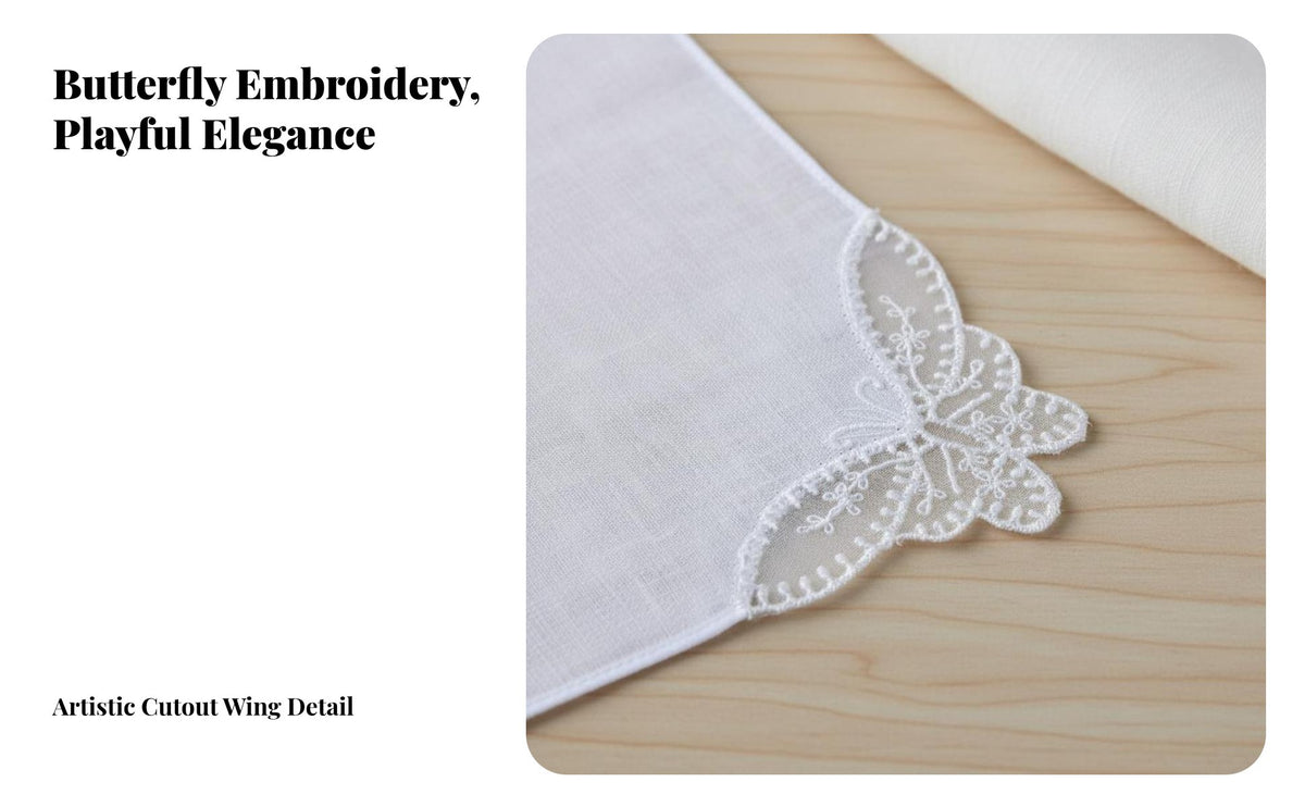 White Handkerchief Delicate Design DIY Craft Handkerchief Vintage Design Embroidered Hanky for Crafters, Tie-Dyeing, Embroidery, Weddings