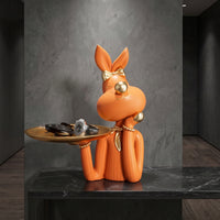 Sculpted Rabbit Figurine with Tray Gold-Tone Bunny Tray Statue Decorative Rabbit Statue Golden for Entryway, Vanity, Living Room