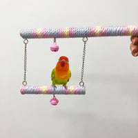 Bird Swing Double Layer Rope Parrot Perch, Parrot Toy with Bells, Bird Rope Cockatiel Perch for Budgies, Parakeet, and Small Parakeets Cage